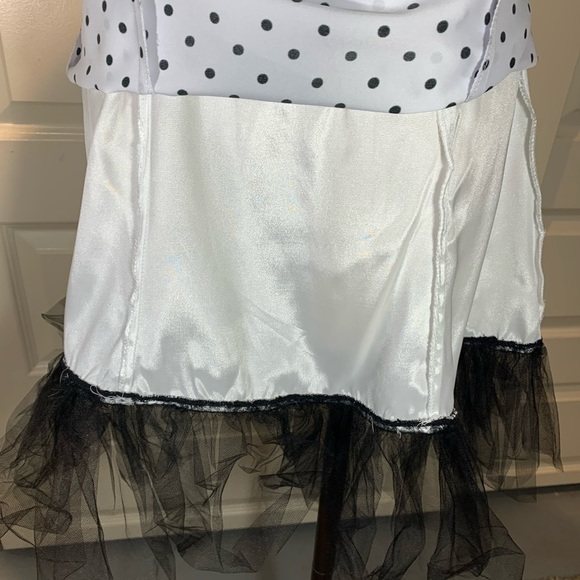 J McClintock Vintage White Satin Dress Tulle Black Polka-dot Retro 50s Sz 5 - Picture 6 of 13